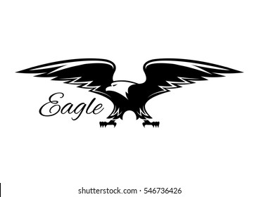 Eagle vector symbol of black griffin, falcon or hawk. Heraldic icon of predatory bird with spread wings and catching claws for sport team mascot, military, security or guard emblem for armory shield