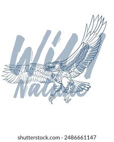 eagle vector with text wild of nature in transparent background