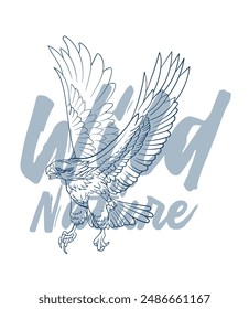 eagle vector with text wild of nature in transparent background