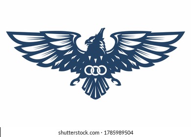 Logotipo vintage de águila, El águila voladora. Emblema vectorial. Logotipo del águila - ilustración vectorial, diseño del emblema en el fondo oscuro, águila del pájaro del concepto