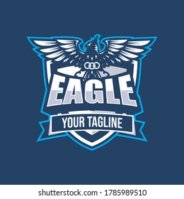 Logotipo vintage de águila, El águila voladora. Emblema vectorial. Logotipo del águila - ilustración vectorial, diseño del emblema en el fondo oscuro, águila del pájaro del concepto