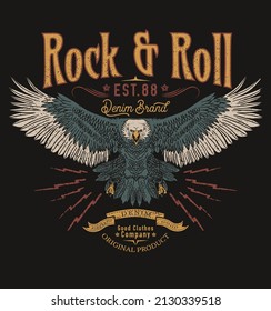 Eagle vintage vector t shirt design. Rock and roll with wing logo artwork for apparel and others.