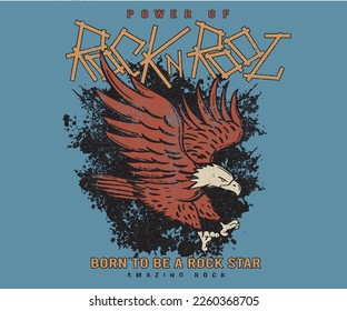 Eagle vintage vector t shirt design. Rock and roll with wing logo artwork for apparel and others. Power of Rockstar artwork. 