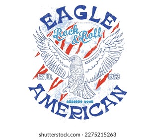 Eagle vintage vector t shirt design. Rock and roll with wing logo artwork for apparel and others. American eagle artwork.