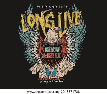 Eagle vintage vector t shirt design. Rock and roll with wing logo artwork for apparel and others.