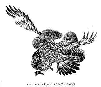 Eagle and viper, eagle vs snake, predator and prey vector