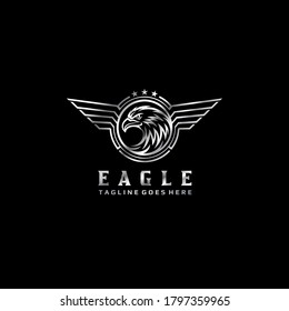 Eagle Warrior Logo - Eagle Wing and Star Icon - Bird Symbol Vector Illustration