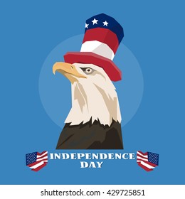 Eagle Wear Cylinder Hat United States Of America Flag Independence Day Flat Vector Illustration