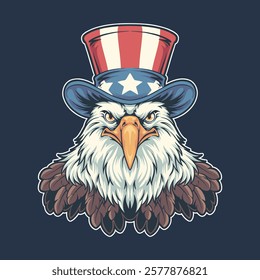 eagle wearing american hat vector illustration for tshirt design, logo, or stickers