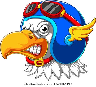 Eagle wearing helmet of Racer of illustration