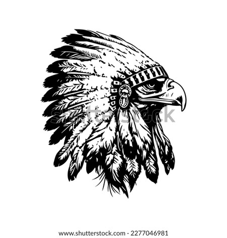 eagle wearing indian chief head accessories collection set hand drawn illustration