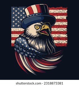 Eagle wearing uncle sam hat america flag vector illustration for your company or brand