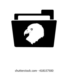 eagle - white vector icon;  black folder