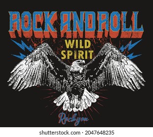 Eagle wild spirit vintage vector t shirt print deign. Rock you wild and free artwork for apparel and others.