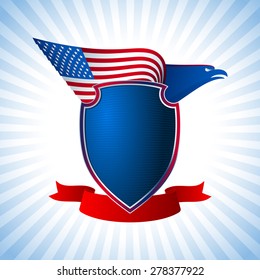 The eagle with a wing of the American flag; The national symbol of America; For the National Day of Independence on July 4; Blue Version; Vector Eps8