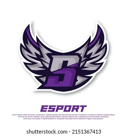 Eagle wing esport logo letter S design template, bird esport logo illustration, initial esport logo.