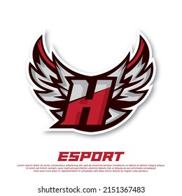 Eagle wing esport logo letter H design template, bird esport logo illustration, initial esport logo.