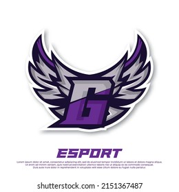 Eagle wing esport logo letter G design template, bird esport logo illustration, initial esport logo.