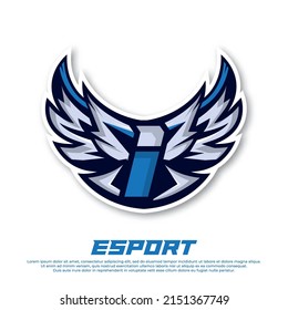 Eagle wing esport logo letter i design template, bird esport logo illustration, initial esport logo.