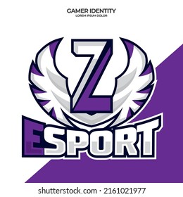 Eagle wing esport logo letter Z design template, bird esport logo illustration, initial esport logo.