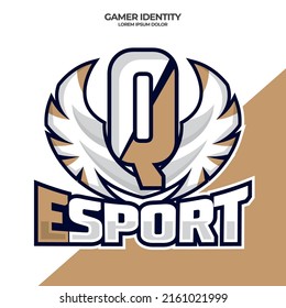 Eagle wing esport logo letter Q design template, bird esport logo illustration, initial esport logo.