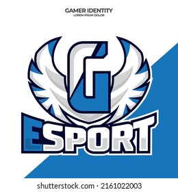 Eagle wing esport logo letter G design template, bird esport logo illustration, initial esport logo.