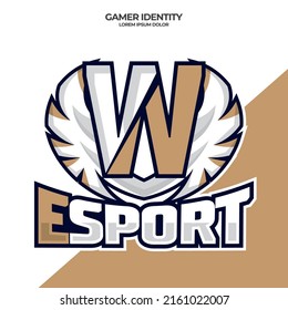 Eagle wing esport logo letter W design template, bird esport logo illustration, initial esport logo.