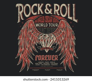 Eagle wing and fire design. Microphone music poster design. Rock and roll vintage print design. Guitar vector artwork for apparel, stickers, posters, background and others. lip and rock hank sketch.