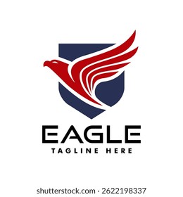 Eagle wing flight logo. Flying bird with shield icon