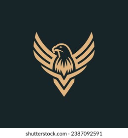 Eagle wing flight logo. Hawk shield wings icon. Flying bird emblem. Vector illustration.