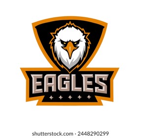 Logotipo de vuelo Eagle wing. Icono de alas de escudo de halcón. Emblema de pájaro volador. Ilustración vectorial.