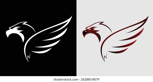  Eagle wing flight logo. Hawk shield wings icon. Flying bird emblem. Vector illustration.