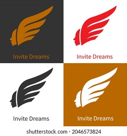 eagle wing hair man, great for animal care icon logo, reach for dreams, power of will, travel, destinations, planes, vacations. vector concept flat abstract design.