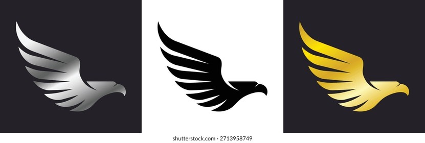 Logotipo del ala del águila fijado en colores negros y plateados del oro para la fuerza de lujo de la libertad y el diseño de la aviación
