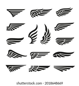 Eagle wings. Army minimal logo, wing graphics icons. Abstract retro black falcon bird badges, isolated flight emblem tidy vector collection on white