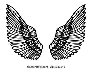 Eagle Wings Hand-drawn Vector illustration isolated on white background. Design element for tattoo, logo, emblem, t-shirt, poster, banner, sign, insignia.