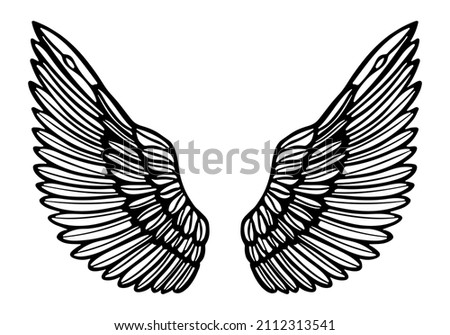 Eagle Wings Hand-drawn Vector illustration isolated on white background. Design element for tattoo, logo, emblem, t-shirt, poster, banner, sign, insignia.