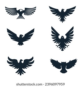 Eagle with wings icon set. Eagle logo