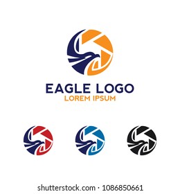 eagle wings logo with camera icon vector template design