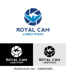eagle wings logo with camera icon vector template design