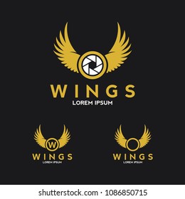 eagle wings logo with camera icon vector template design