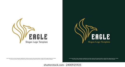 Eagle wings logo design illustration. Silhouette of the wing shape of the head of an eagle flying freely in the sky, a predator with a sharp beak. Flat icon symbol simple minimal minimalist elegant.