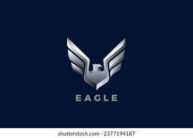 Eagle Wings Logo Metallic Vintage Luxury Heraldic design style Vector. Steel Metal Falcon Hawk Flying Soaring Silhouette Logotype cobncept icon.