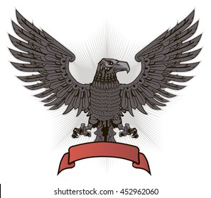 Eagle with wings and red ribbon