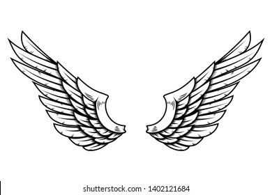 Eagle wings in tattoo style isolated on white background. Design element for poster, t shirt, card, emblem, sign, badge. Vector illustration