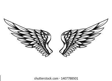 Eagle wings in tattoo style isolated on white background. Design element for poster, t shirt, card, emblem, sign, badge. Vector illustration