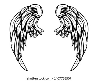 Eagle wings in tattoo style isolated on white background. Design element for poster, t shirt, card, emblem, sign, badge. Vector illustration