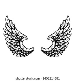 Eagle wings in tattoo style isolated on white background. Design element for poster, t shirt, card, emblem, sign, badge. Vector illustration