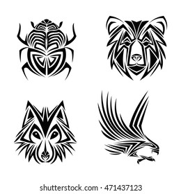 eagle wolf bear bug tattoo animal draw abstract icon. flat and isolated design. Vector illustration