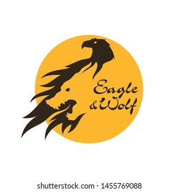 Eagle and wolf silhouette cut out vector icon